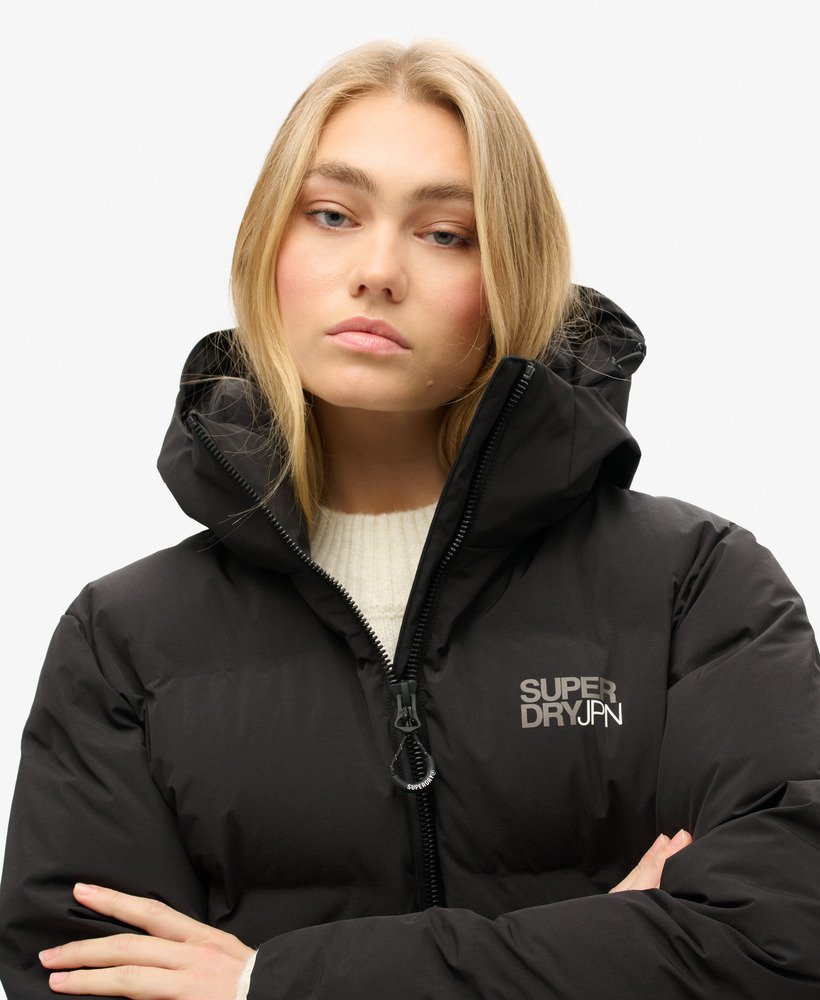 Womens Hooded Boxy Puffer Jacket in Black Superdry UK