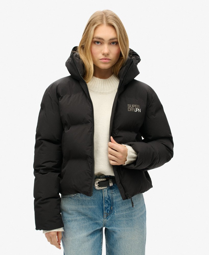 Womens Hooded Boxy Puffer Jacket in Black Superdry UK