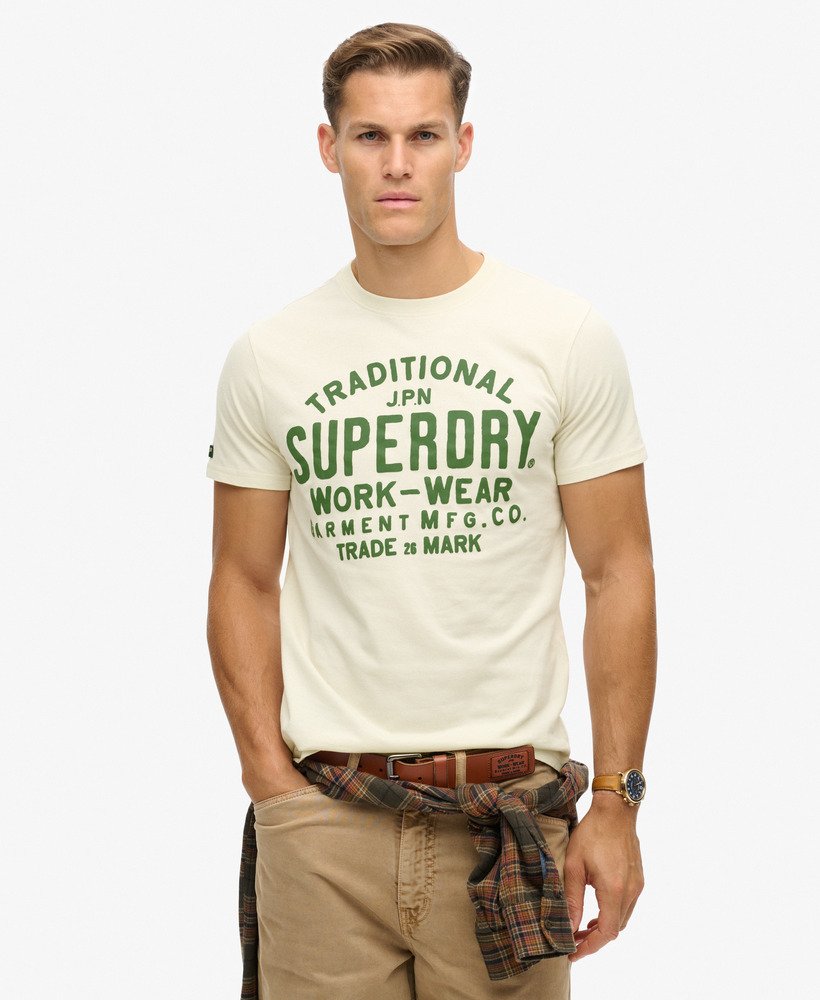 Mens Machined Goods Workwear T Shirt in Cream Superdry UK