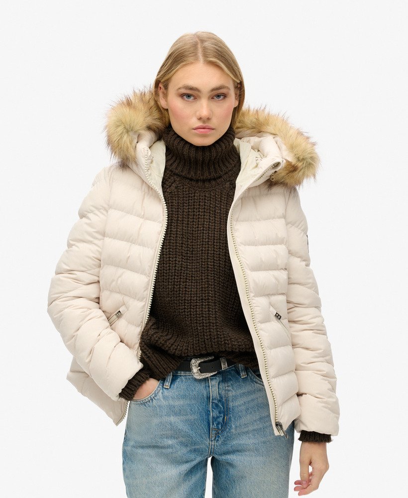 Faux fur hood padded jacket best sale