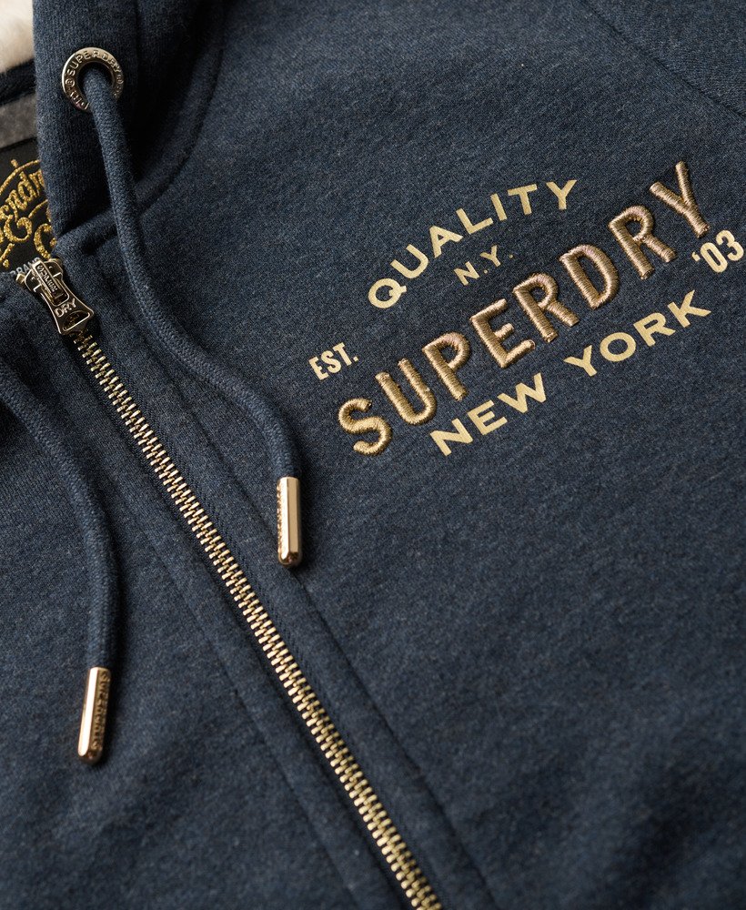 Womens Luxe Metallic Logo Zip Hoodie in Trench Navy Marl Superdry UK