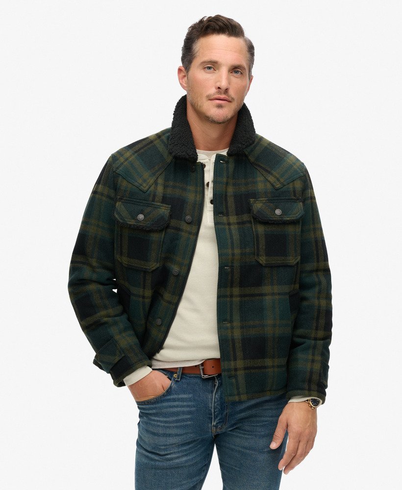 Men s The Merchant Store Wool Chore Coat in Merchant Green Check Superdry UK