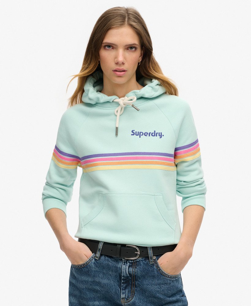 Womens Rainbow Stripe Logo Hoodie in Grey Green Superdry UK