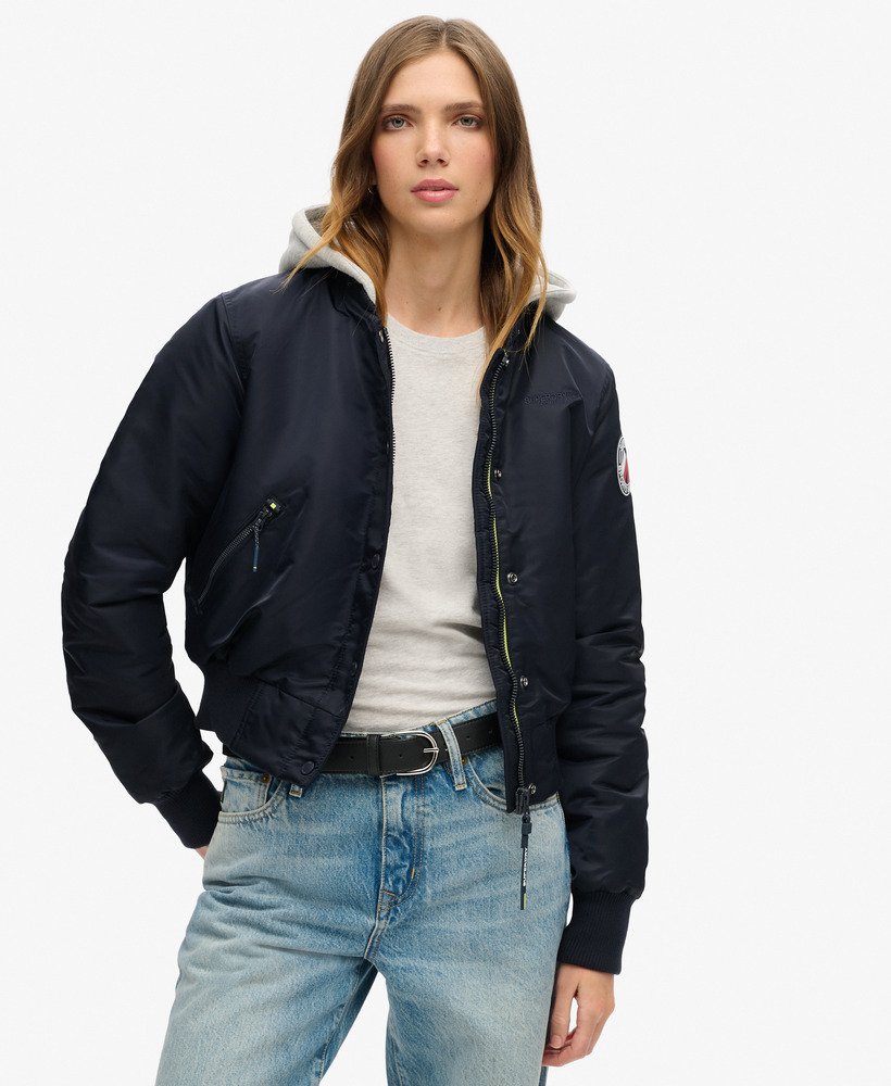 Ladies hooded bomber jacket best sale