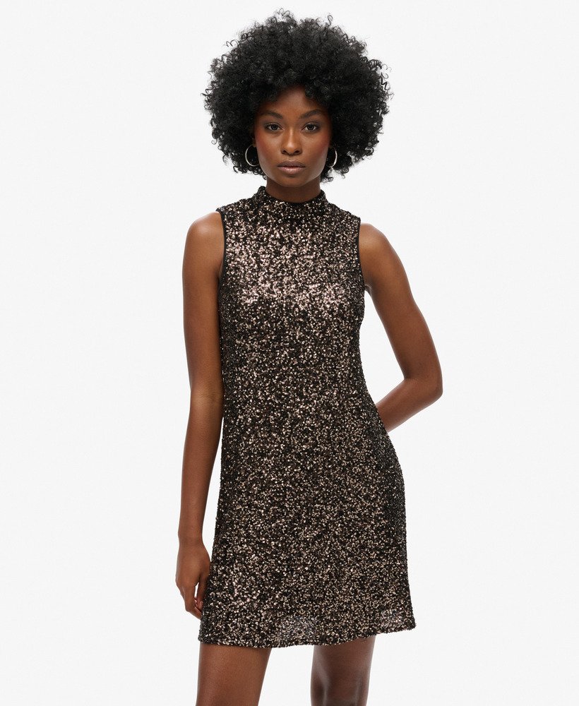 Women s Sleeveless Sequin A Line Mini Dress in Bronze Mega Sequin Superdry CA EN