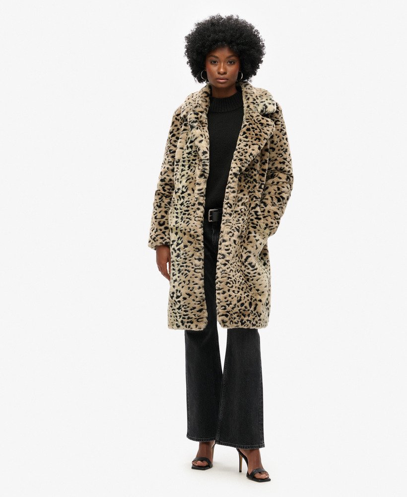 Long faux leopard coat hotsell