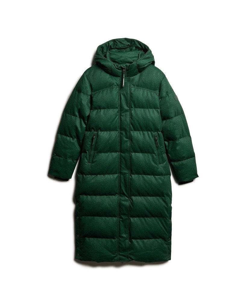 Women s Tweed Longline Puffer Coat in Enamel Green Superdry CA EN