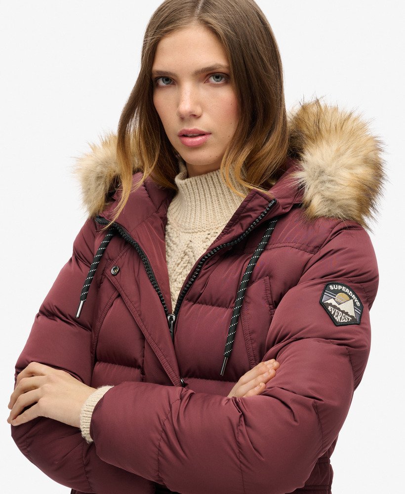 Womens - Everest Faux Fur Longline Coat in Albarn Clay Burgundy ...