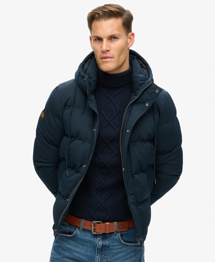 Blue padded jacket best sale