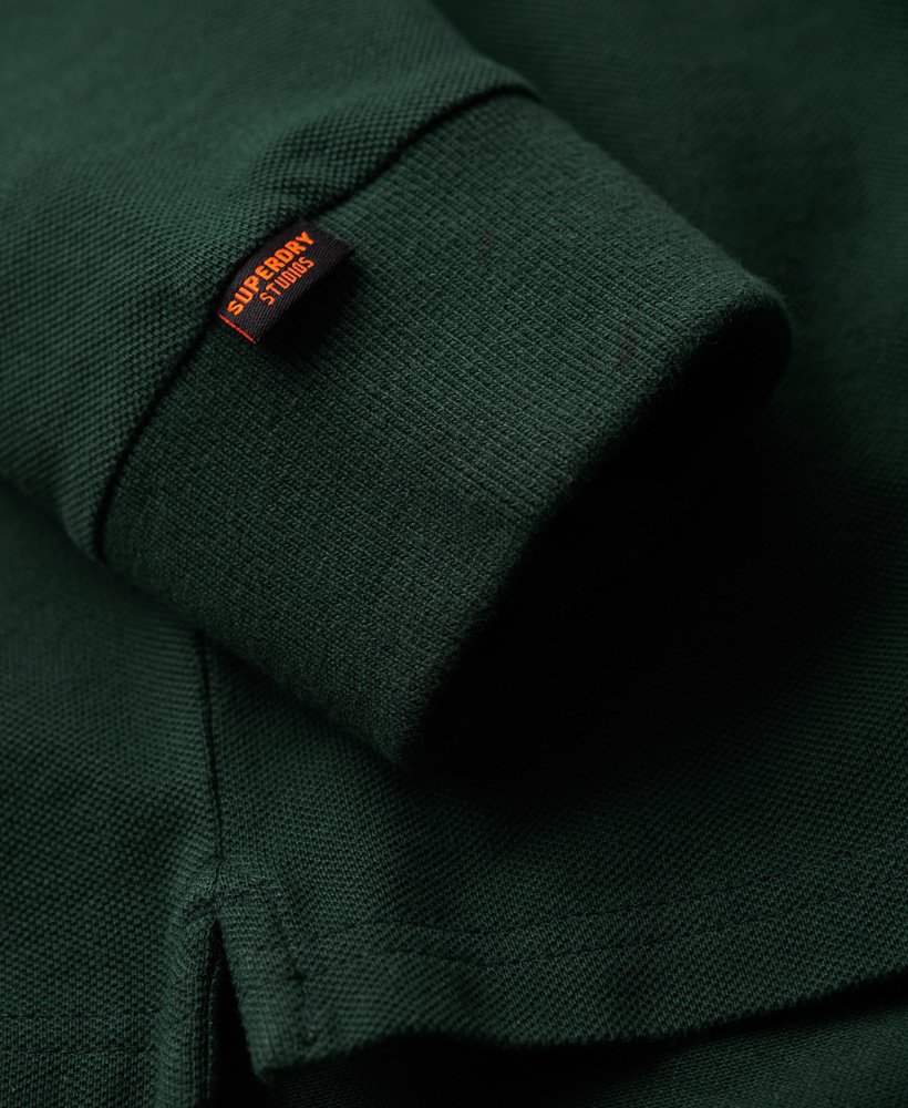 Mens - Long Sleeve Cotton Pique Polo Shirt in Forest Green | Superdry UK