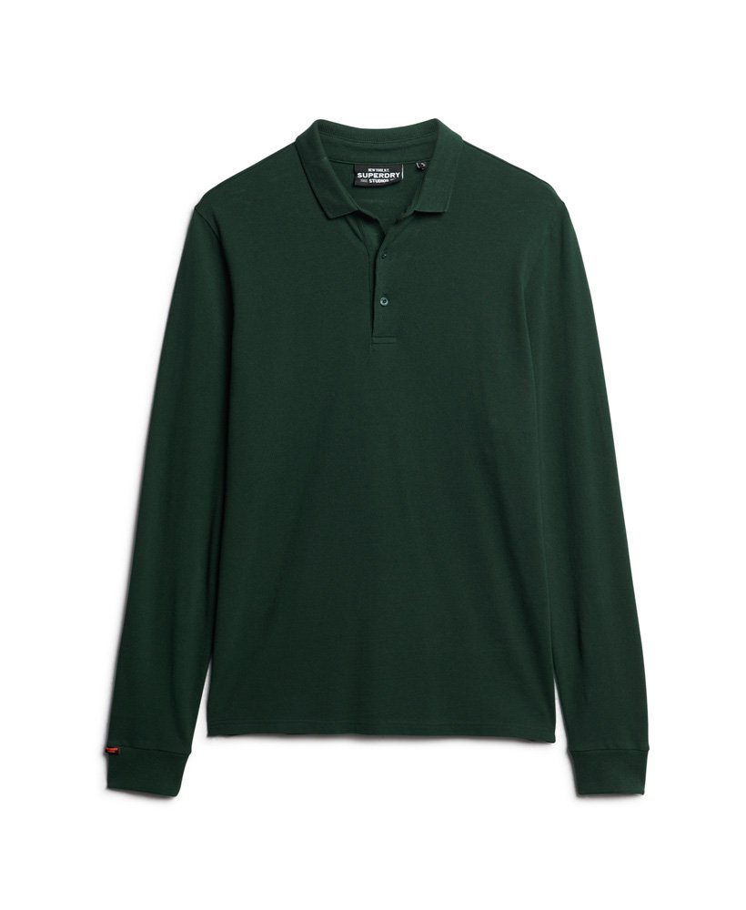 Mens Long Sleeve Cotton Pique Polo Shirt in Forest Green Superdry UK