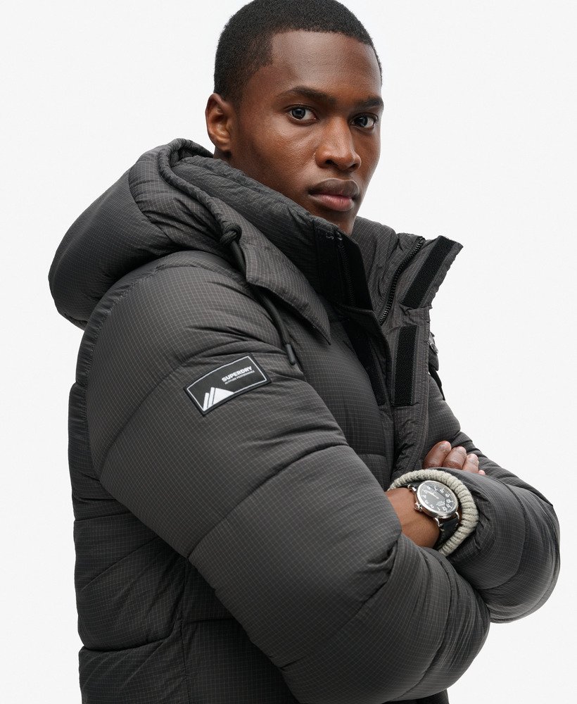 Men's - Ripstop Longline Puffer Jacket in Black Grid | Superdry UK