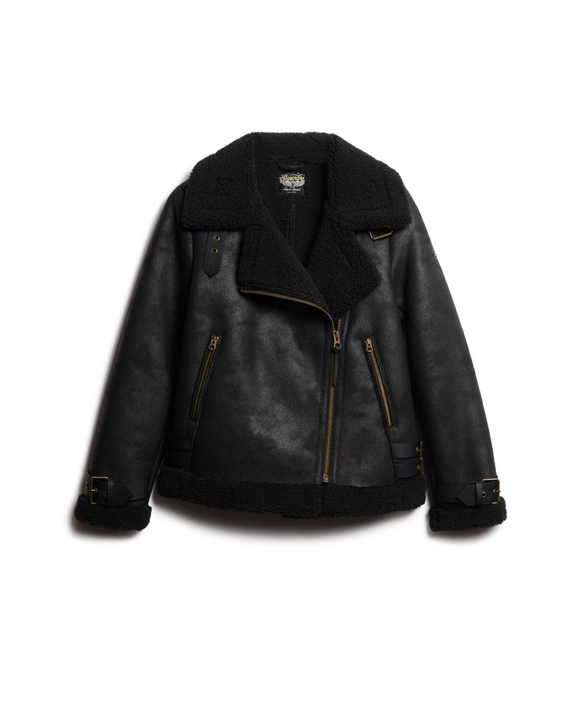 Women s Faux Shearling Aviator Jacket in Black Superdry CA EN