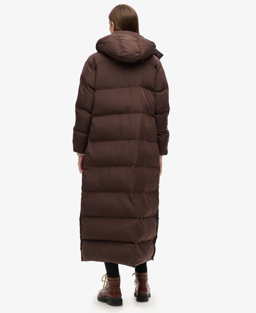 Womens - Maxi Hooded Puffer Coat in Coffee Bean Brown | Superdry UK