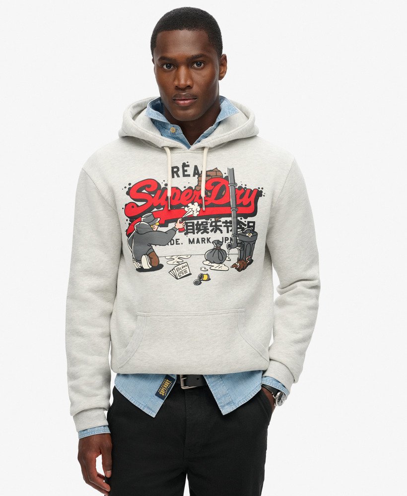 Mens New York Vintage Logo Graphic Hoodie in Glacier Grey Marl Superdry UK