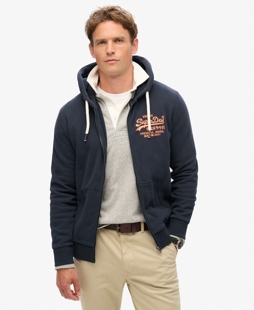 Sweat zippe a capuche avec logo vintage fluo Bleu Marine eClipse pour Homme Superdry FR