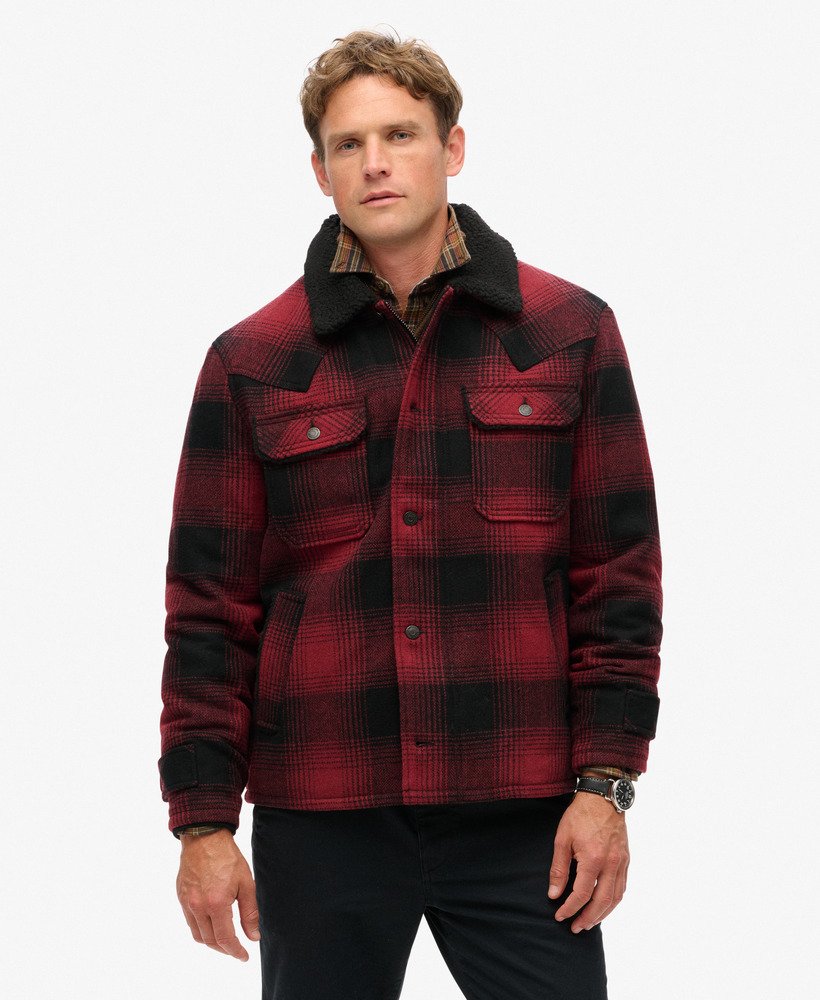 Rouge Rhubarbe a Carreaux Merchant Manteau Chore en laine Merchant Store pour Homme Superdry FR