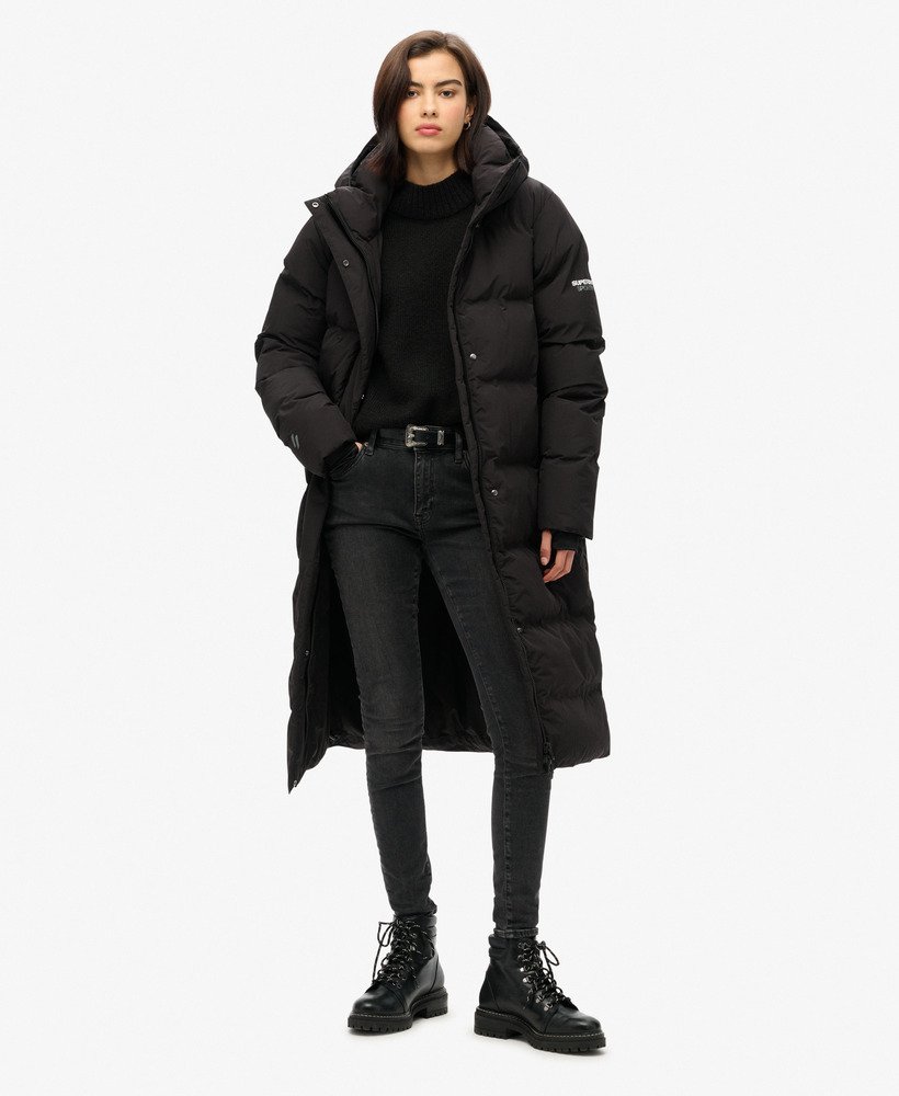 Womens Hooded Longline Puffer Coat in Black Superdry UK