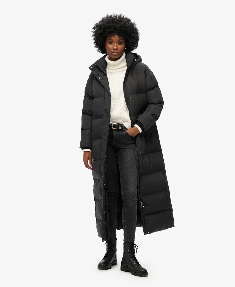 Black padded coat with fur hood womens hotsell