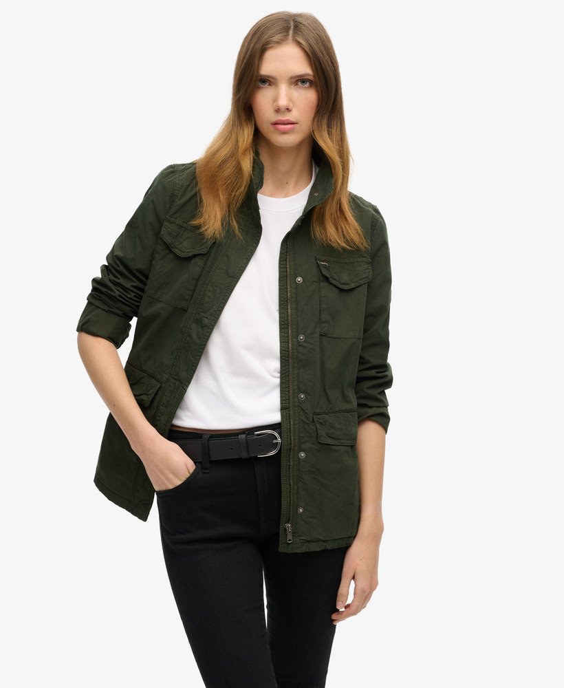 Women s St Tropez M65 Embellished Military Jacket in Surplus Goods Olive Green Superdry CA EN