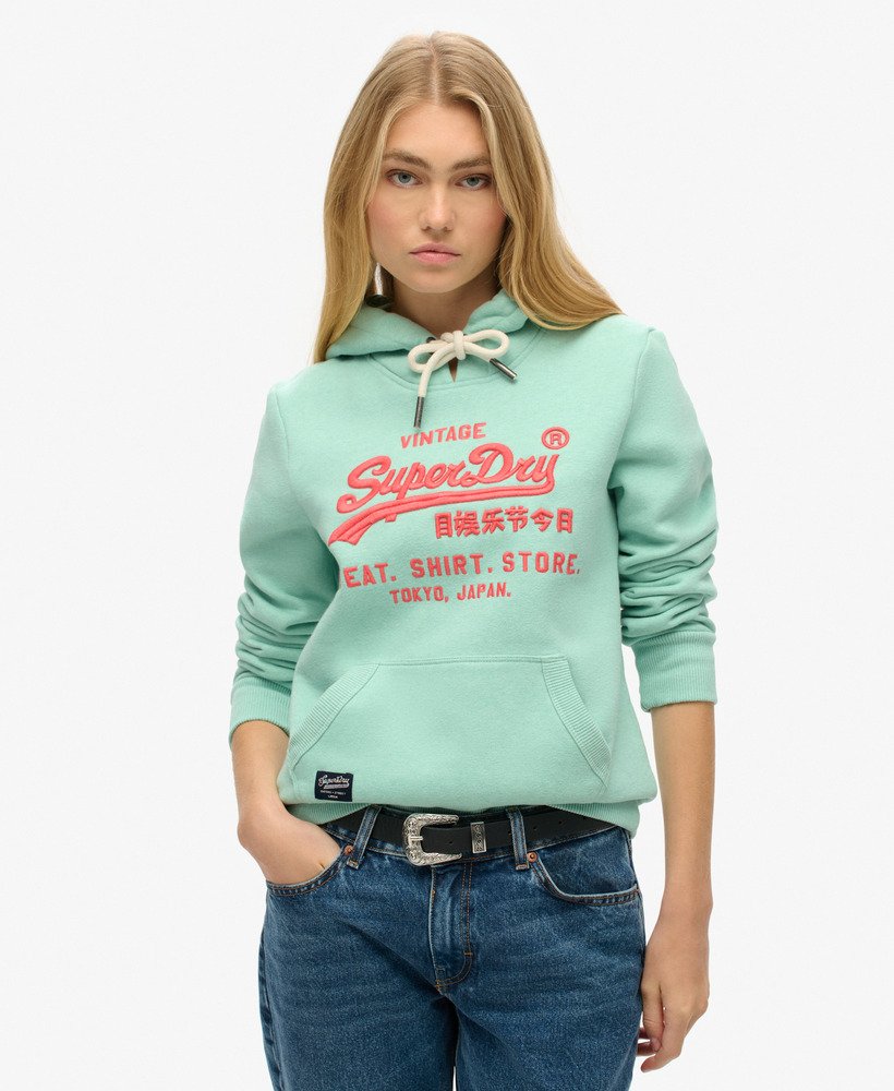 Womens Neon Vintage Logo Hoodie in Minted Green Marl Superdry UK