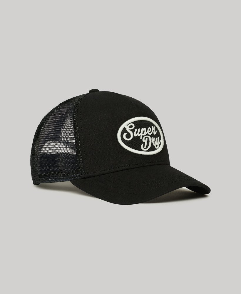 Men s Dirt Road Trucker Cap in Vintage Black Superdry