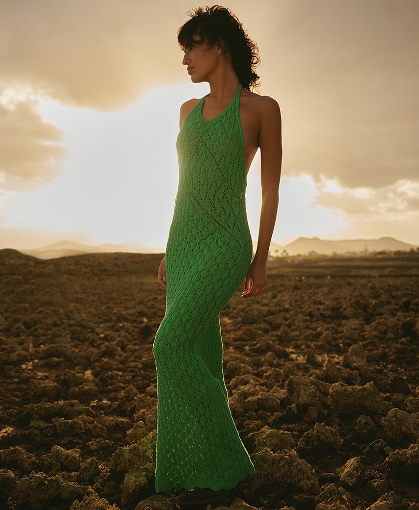 Femme Robe longue dos nu en crochet Vert Kelly Superdry BE FR