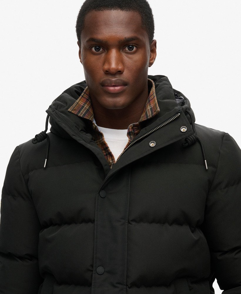 Black puffer jacket with belt hotsell