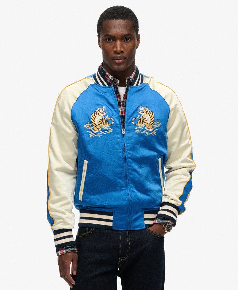 Men s Sukajan Embroidered Bomber Jacket in Dodger Blue Superdry CA EN