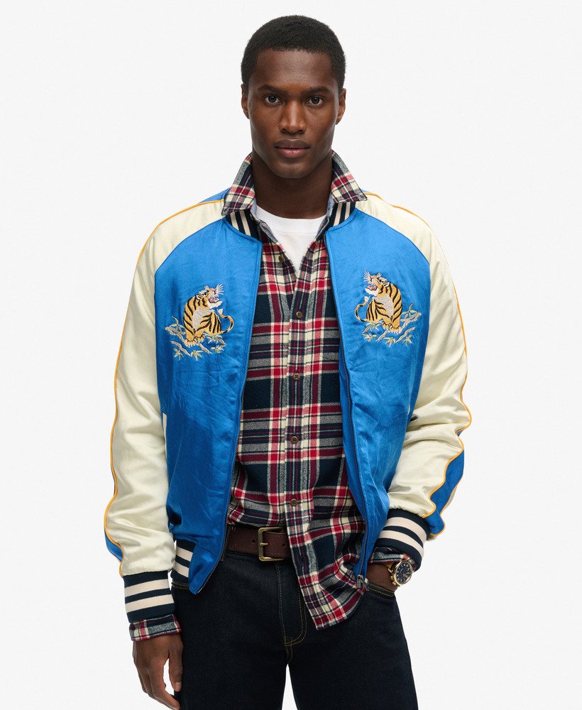 Men s Sukajan Embroidered Bomber Jacket in Dodger Blue Superdry UK