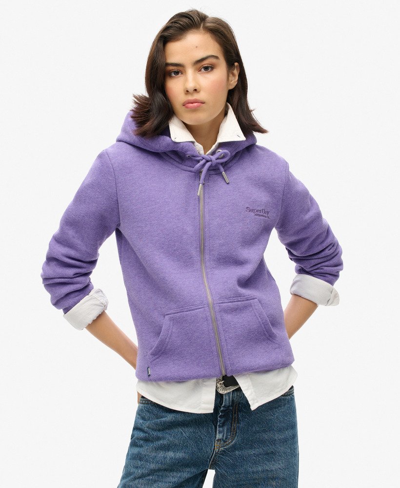 Mujer Sudadera con capucha cremallera y logo Essential en Jaspeado Morado Brillante Superdry ES