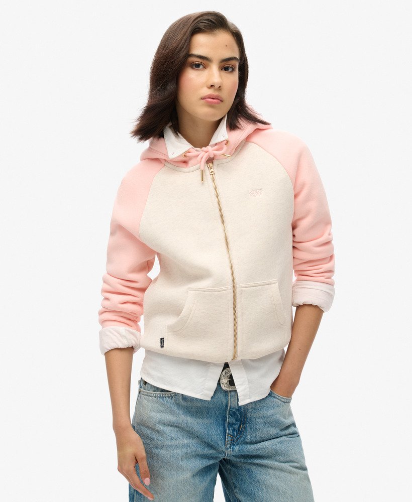 Womens Essential Baseball Zip Hoodie in Pale Rose Pink Light Oat Marl Superdry UK