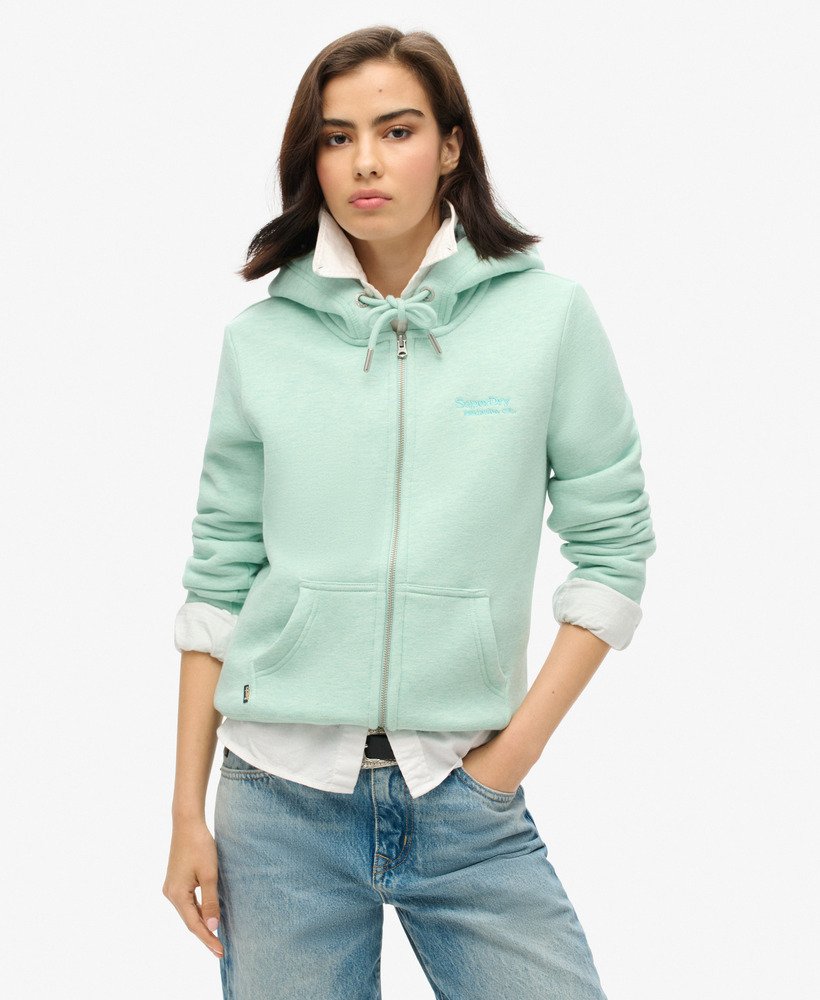 Womens Essential Logo Zip Hoodie in Minted Green Marl Superdry UK