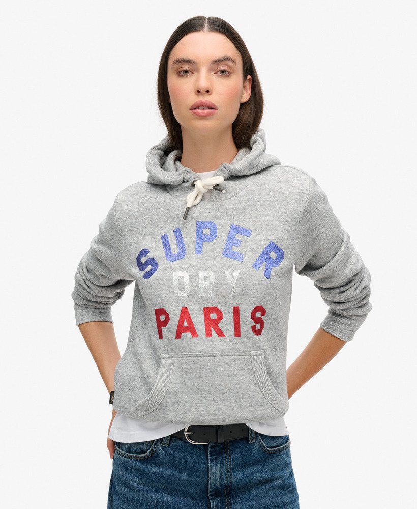 Womens Glitter Graphic Logo Hoodie in Athletic Grey Marl Superdry UK