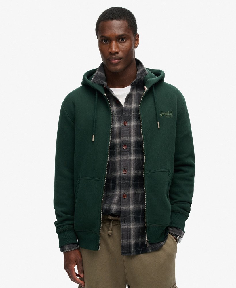 Mens Essential Logo Zip Hoodie in Forest Green Superdry UK