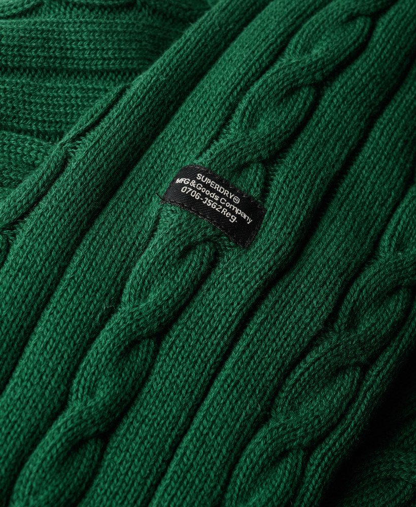 Mens - Cotton Classic Cable Knit Crew Jumper in Forest Green | Superdry UK