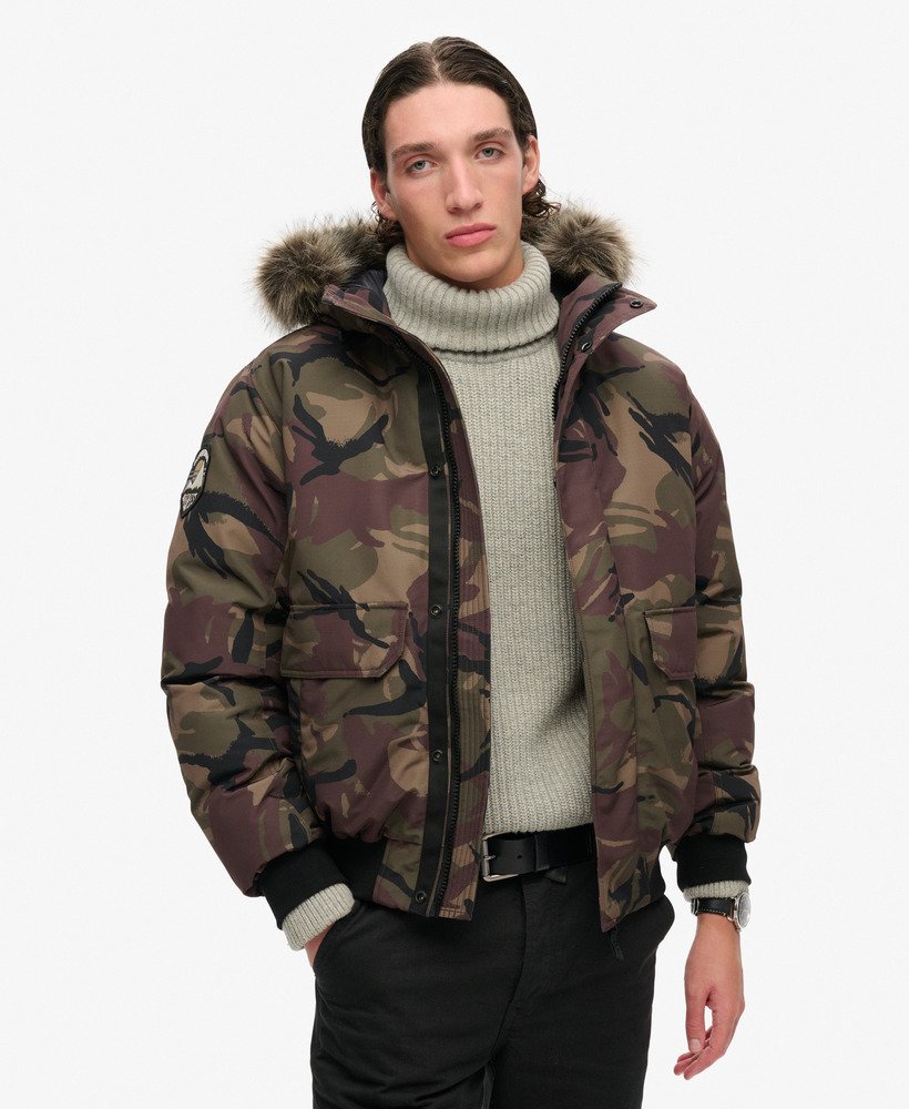 Camo faux fur hooded coat hotsell