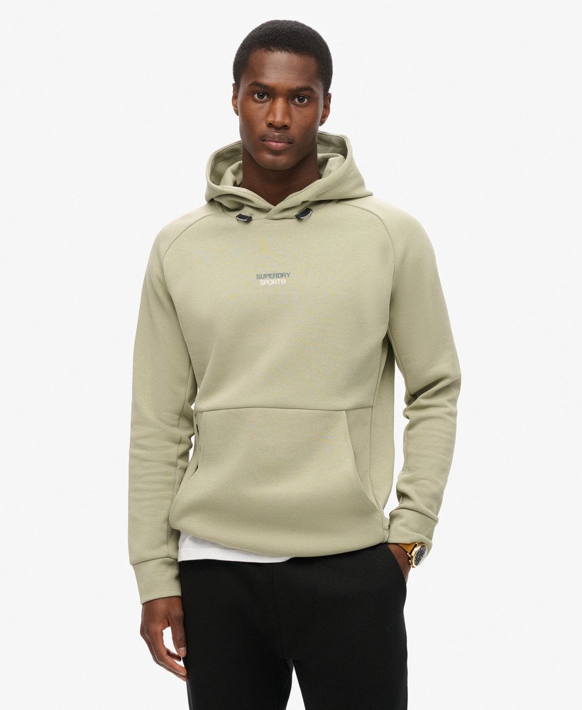 Mens Sport Tech Logo Loose Hoodie in Seagrass Green Superdry UK