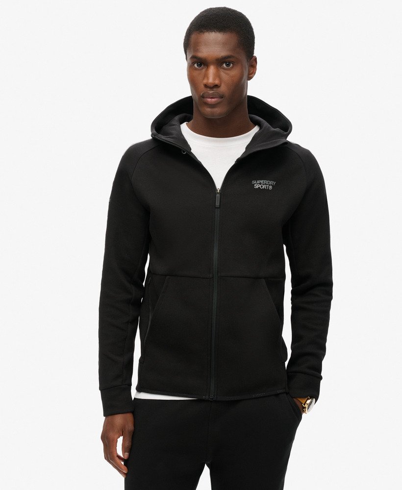 Mens Sport Tech Logo Loose Zip Hoodie in Black Superdry UK