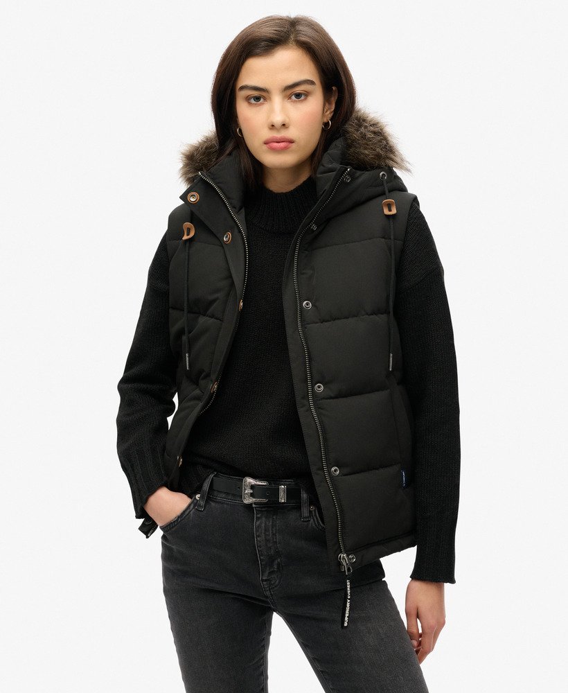 Femme Doudoune sans manches a fausse fourrure Everest Noir De Jais Superdry FR