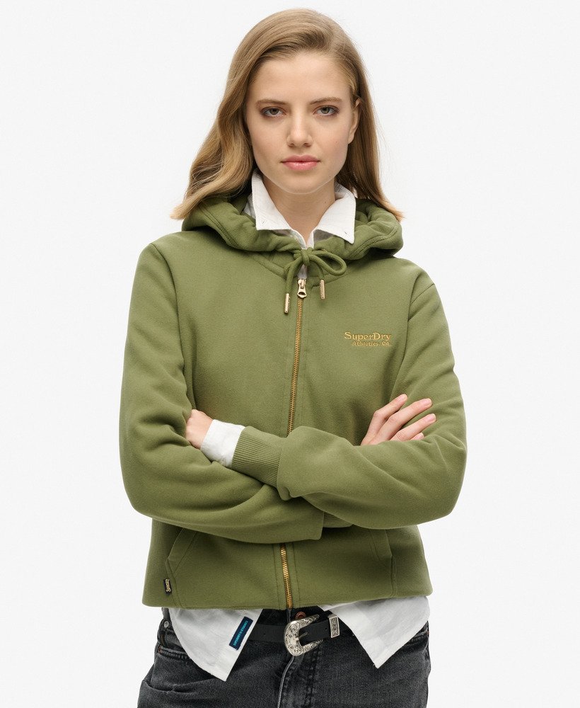 Femme Sweat a capuche zippe a logo Essential Vert Olive Kaki Superdry FR