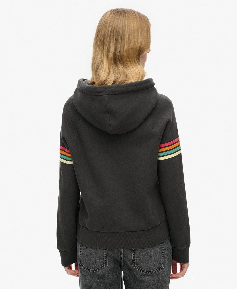 Womens Rainbow Stripe Logo Hoodie in Washed Black Superdry UK