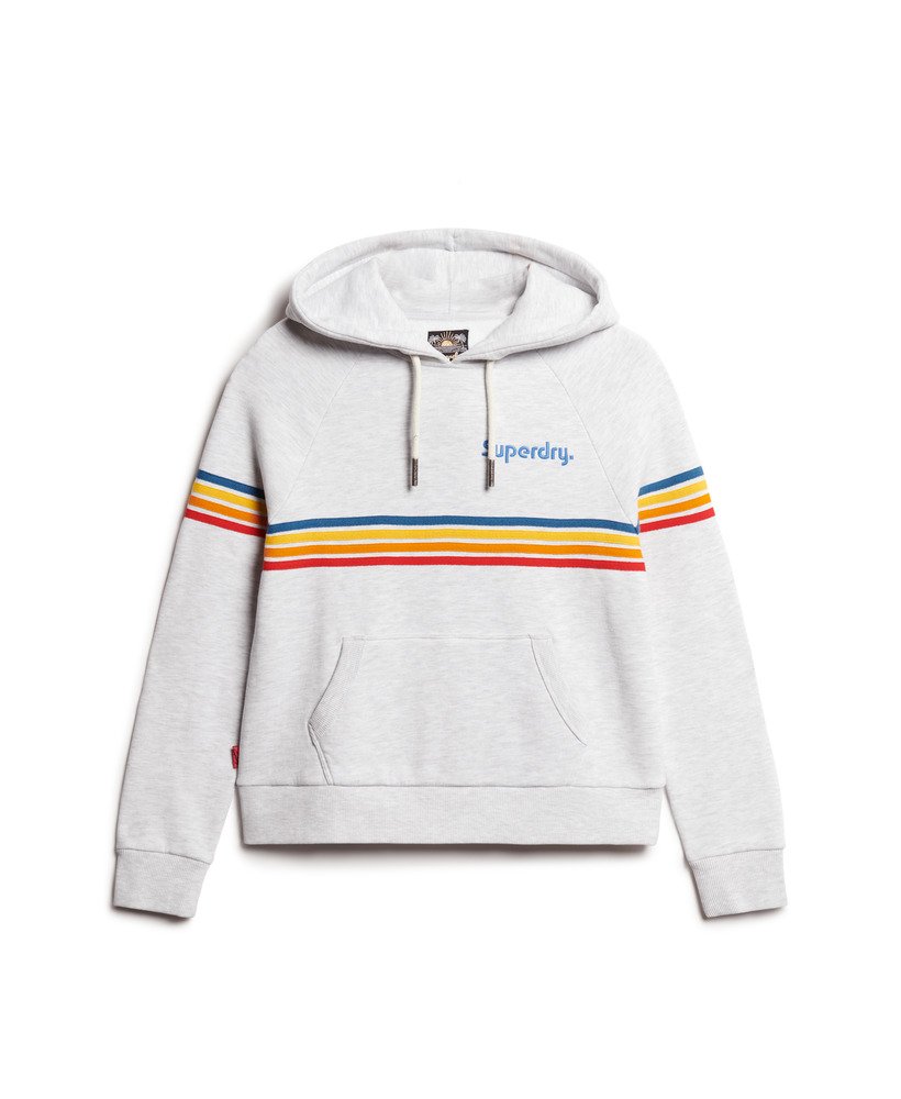 Womens Rainbow Stripe Logo Hoodie in Ice Grey Marl Superdry UK