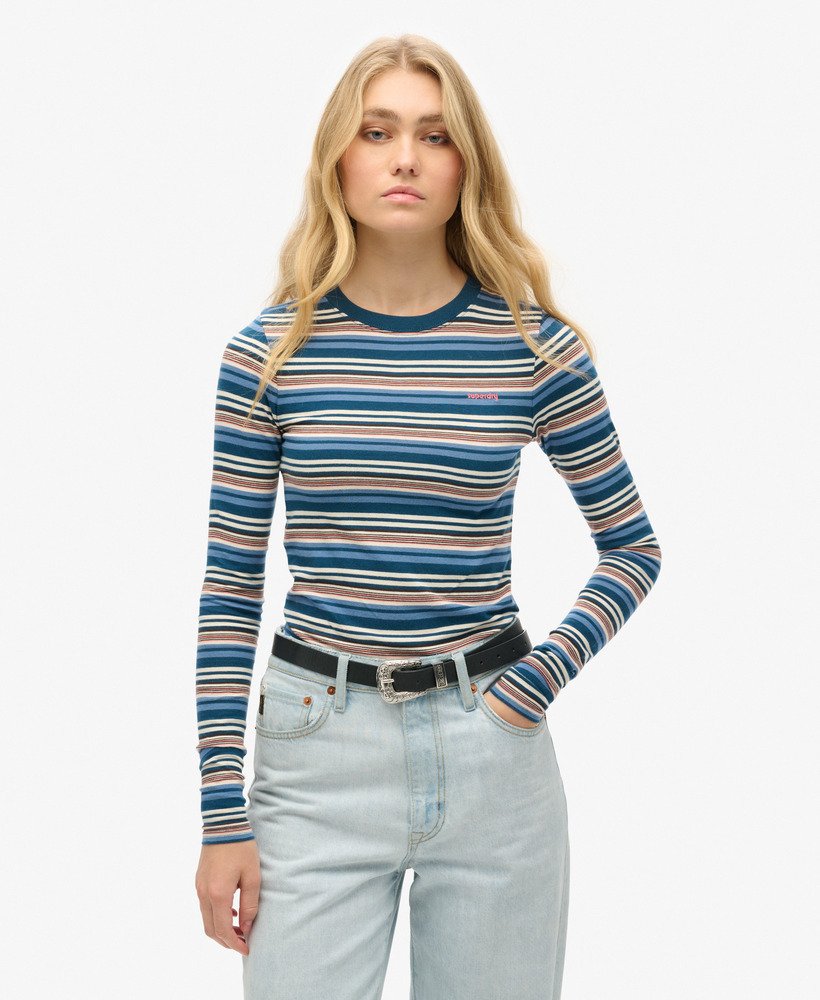 Women s Stripe Long Sleeve Top in Blue Bottle Stripe Superdry US