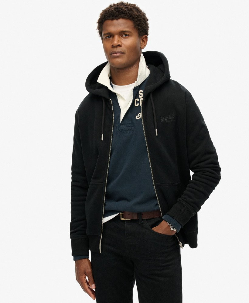 Hombre Sudadera con capucha cremallera y logo Essential en Negro Superdry ES