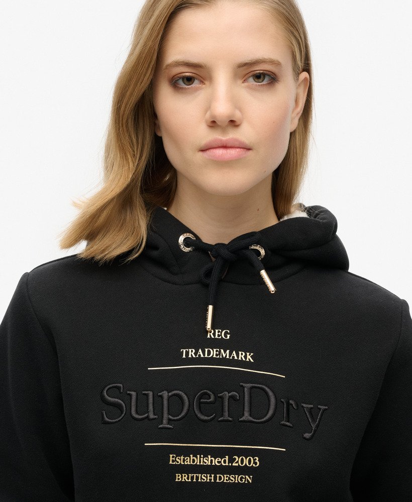 Womens Luxe Metallic Logo Hoodie in Black Superdry UK