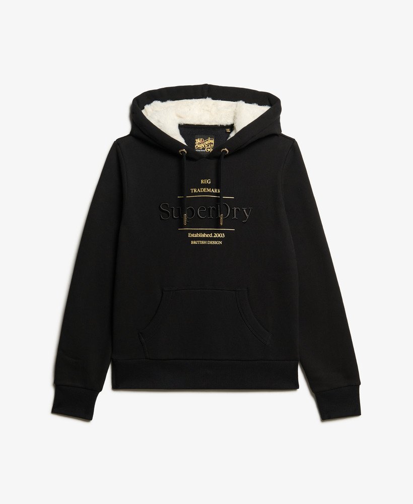 Womens Luxe Metallic Logo Hoodie in Black Superdry UK