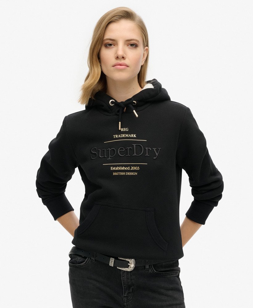 Womens Luxe Metallic Logo Hoodie in Black Superdry UK