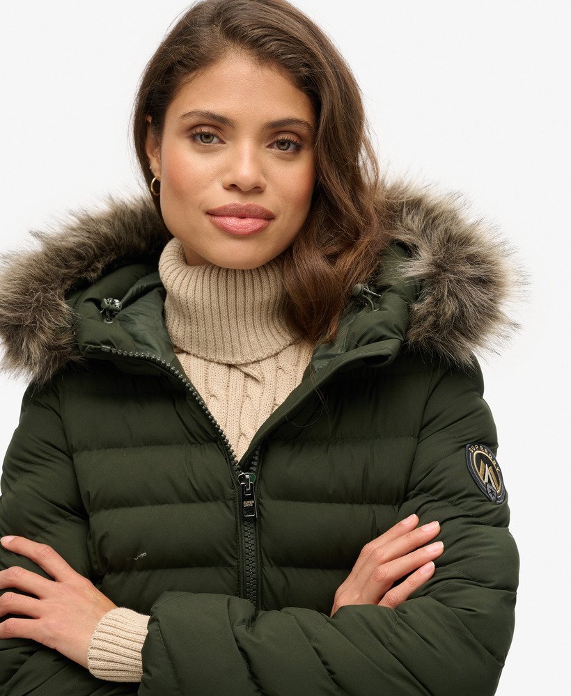 Olive coat with fur hood on sale