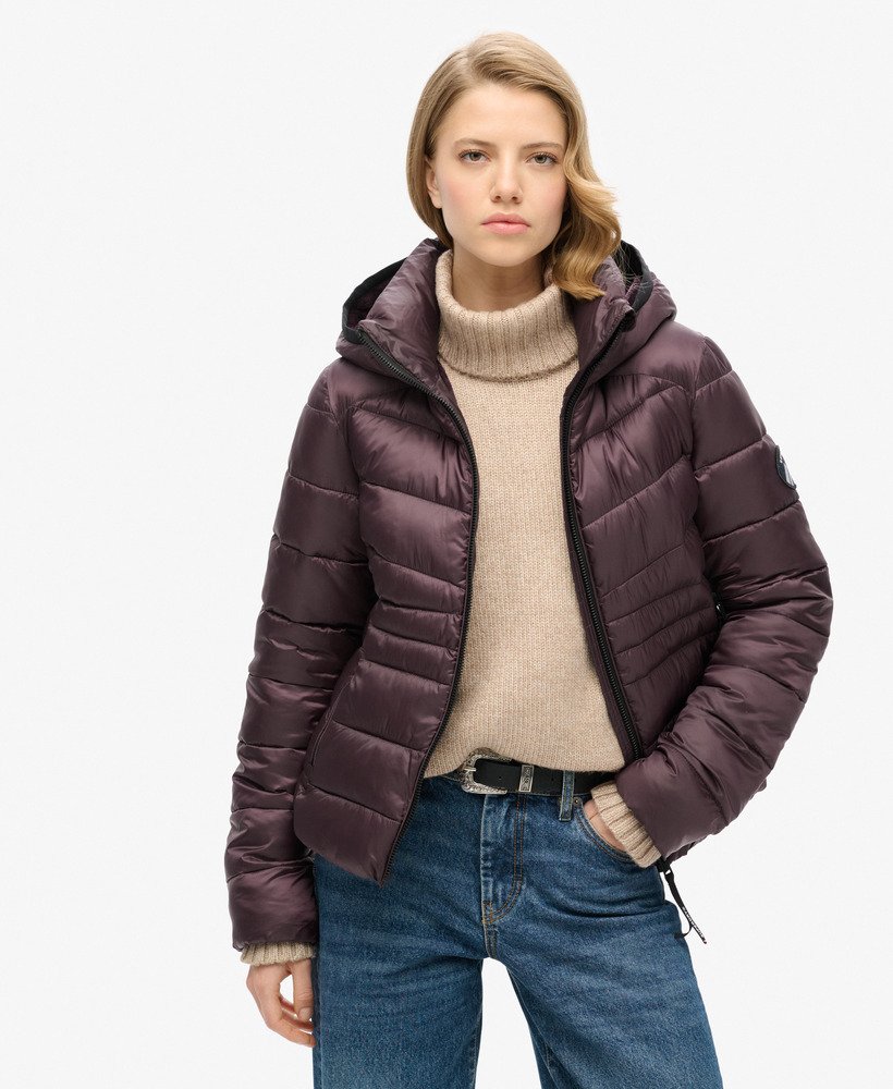 Womens Hooded Fuji Quilted Padded Jacket in Smoky Aubergine Purple Superdry UK